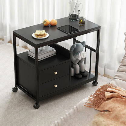 Contemporary Scandinavian Wood Steel Rounded Rectangle Side Table With 3 Tiers For Living Room