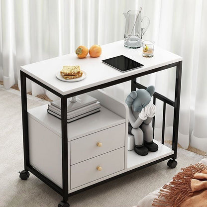 Contemporary Scandinavian Wood Steel Rounded Rectangle Side Table With 3 Tiers For Living Room