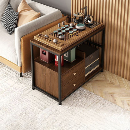 Contemporary Scandinavian Wood Steel Rounded Rectangle Side Table With 3 Tiers For Living Room
