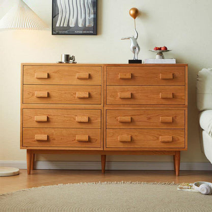 Contemporary Scandinavian Solid Wood Rectangular Cylindrical Nightstand 2-Drawer For Bedroom