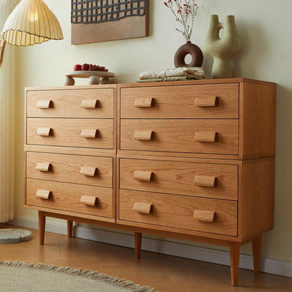 Contemporary Scandinavian Solid Wood Rectangular Cylindrical Nightstand 2-Drawer For Bedroom
