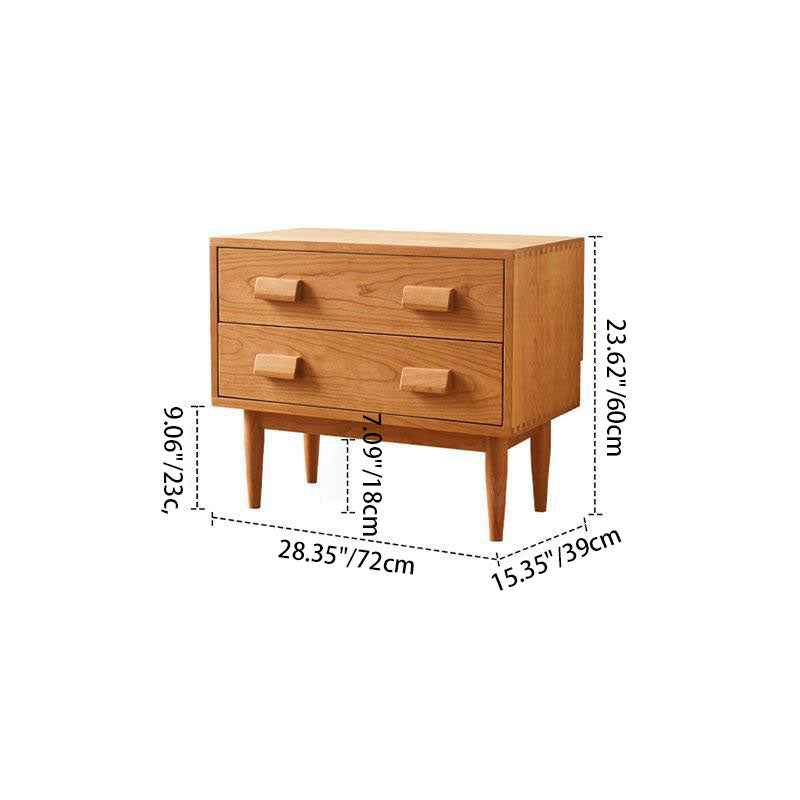 Contemporary Scandinavian Solid Wood Rectangular Cylindrical Nightstand 2-Drawer For Bedroom