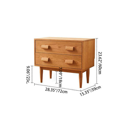 Contemporary Scandinavian Solid Wood Rectangular Cylindrical Nightstand 2-Drawer For Bedroom