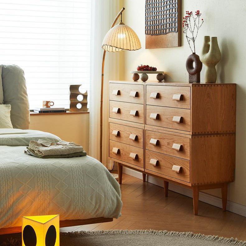 Contemporary Scandinavian Solid Wood Rectangular Cylindrical Nightstand 2-Drawer For Bedroom