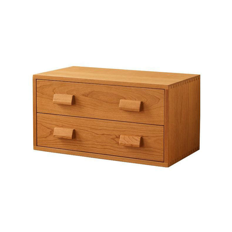 Contemporary Scandinavian Solid Wood Rectangular Cylindrical Nightstand 2-Drawer For Bedroom