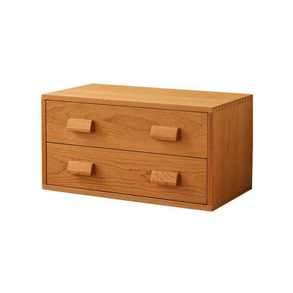 Contemporary Scandinavian Solid Wood Rectangular Cylindrical Nightstand 2-Drawer For Bedroom
