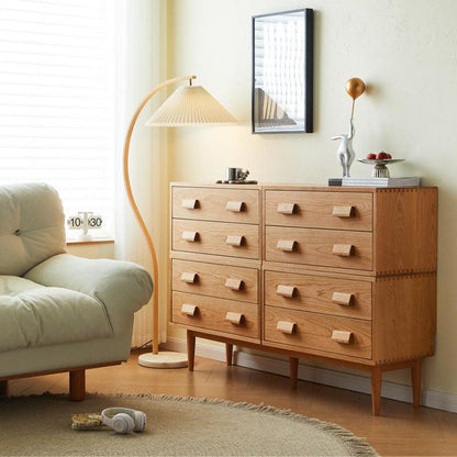 Contemporary Scandinavian Solid Wood Rectangular Cylindrical Nightstand 2-Drawer For Bedroom