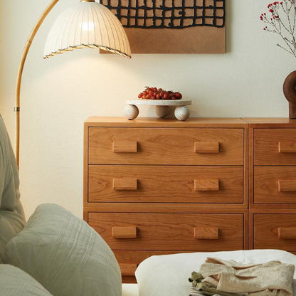 Contemporary Scandinavian Solid Wood Rectangular Cylindrical Nightstand 2-Drawer For Bedroom
