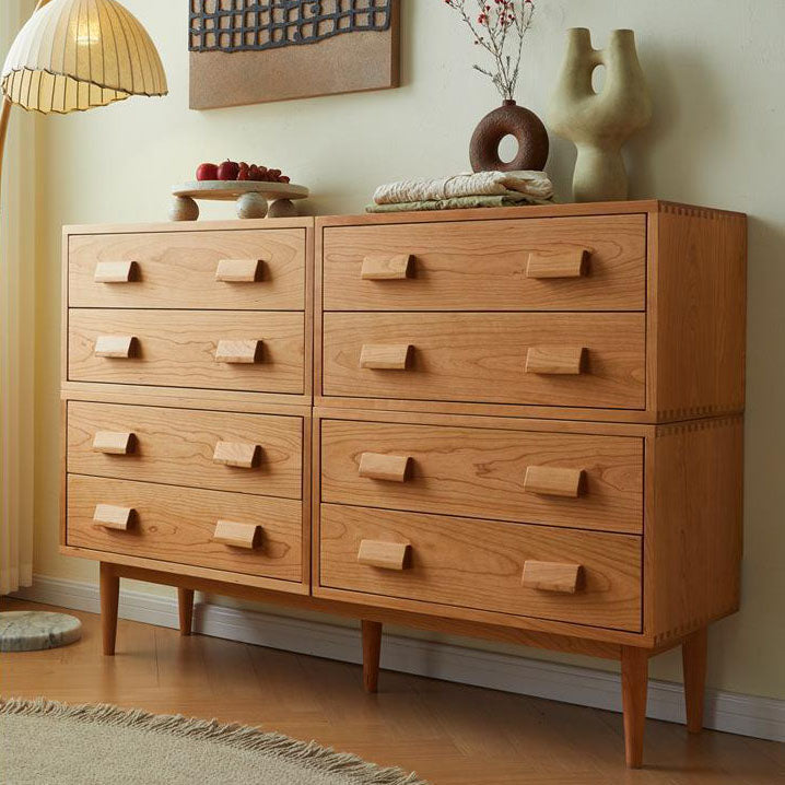 Contemporary Scandinavian Solid Wood Rectangular Cylindrical Nightstand 2-Drawer For Bedroom