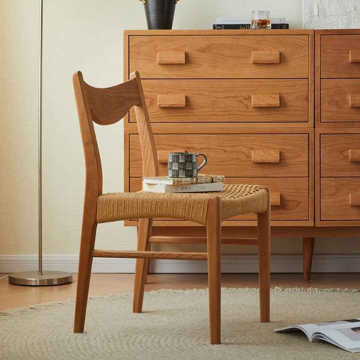 Contemporary Scandinavian Solid Wood Rectangular Cylindrical Nightstand 2-Drawer For Bedroom