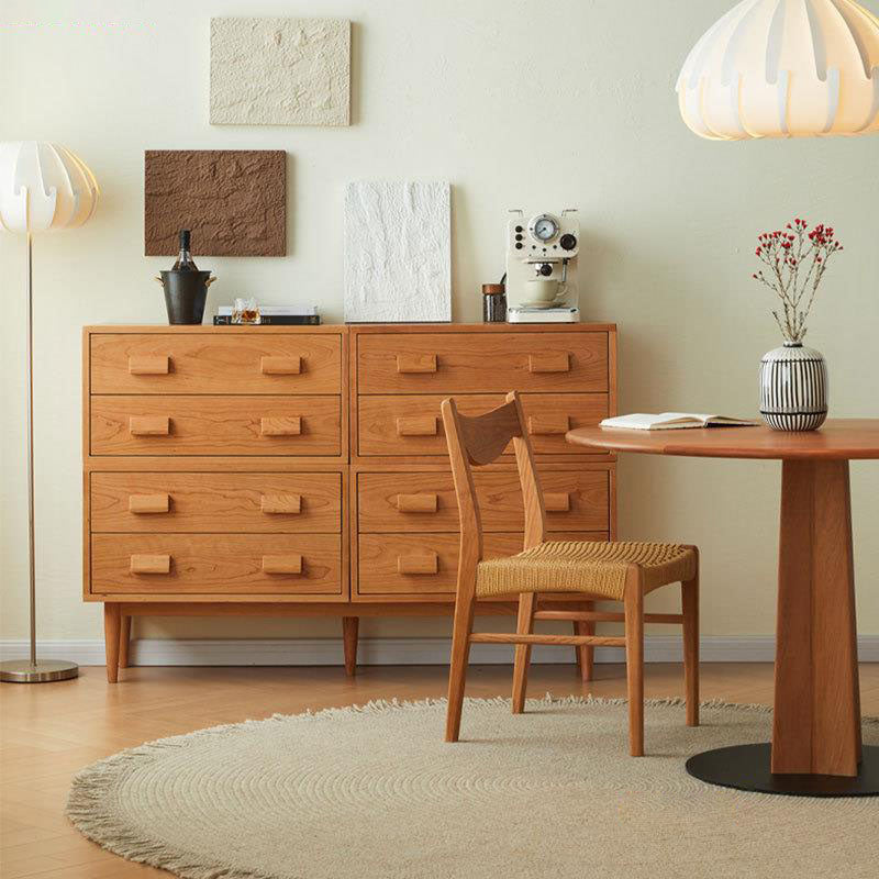 Contemporary Scandinavian Solid Wood Rectangular Cylindrical Nightstand 2-Drawer For Bedroom