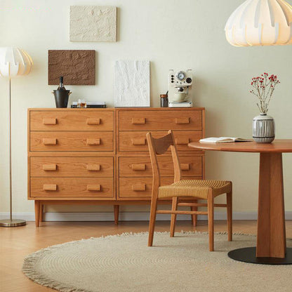 Contemporary Scandinavian Solid Wood Rectangular Cylindrical Nightstand 2-Drawer For Bedroom
