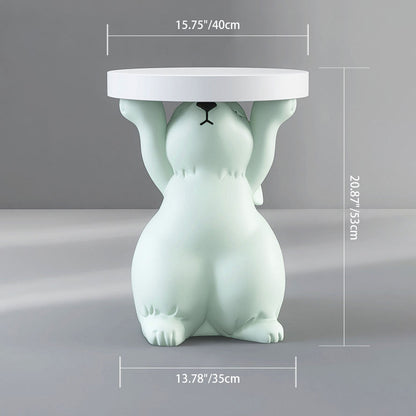 Modern Art Deco Fiberglass Resin Rabbit Round End Table 1-Tier For Living Room