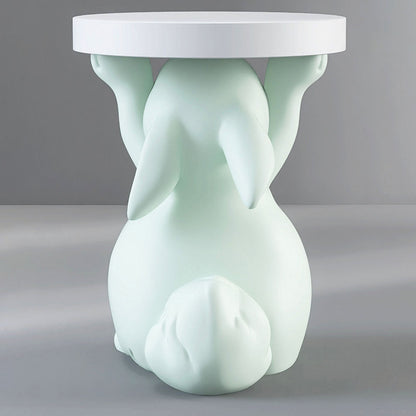 Modern Art Deco Fiberglass Resin Rabbit Round End Table 1-Tier For Living Room