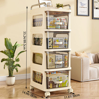 Modern Minimalist PP Stainless Steel Curved Mobile Side Table With 3/4 Storages For Living Room
