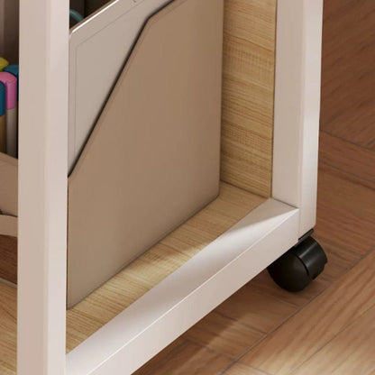 Modern Minimalist Wood Metal Rectangular Mobile Side Table With 3-Tier For Living Room