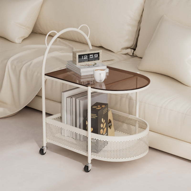 Contemporary Creative Glass Metal Bear Arch Shape Side Table 2-Tier For Living Room