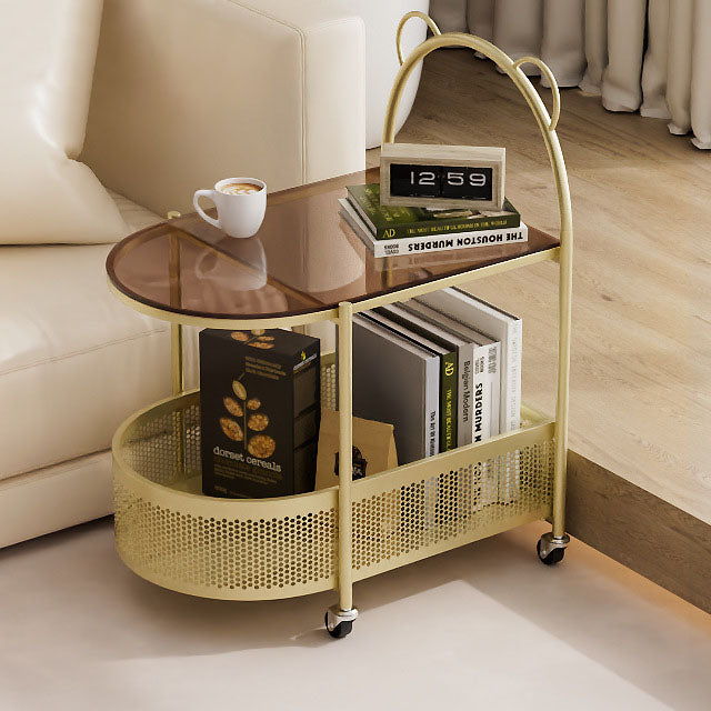 Contemporary Creative Glass Metal Bear Arch Shape Side Table 2-Tier For Living Room