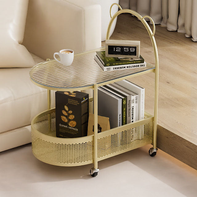 Contemporary Creative Glass Metal Bear Arch Shape Side Table 2-Tier For Living Room