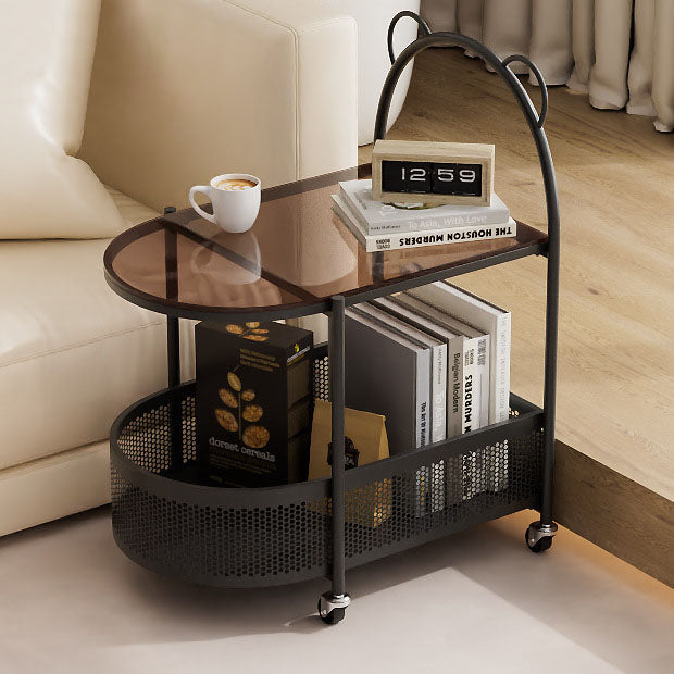 Contemporary Creative Glass Metal Bear Arch Shape Side Table 2-Tier For Living Room