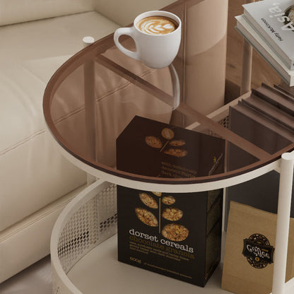 Contemporary Creative Glass Metal Bear Arch Shape Side Table 2-Tier For Living Room