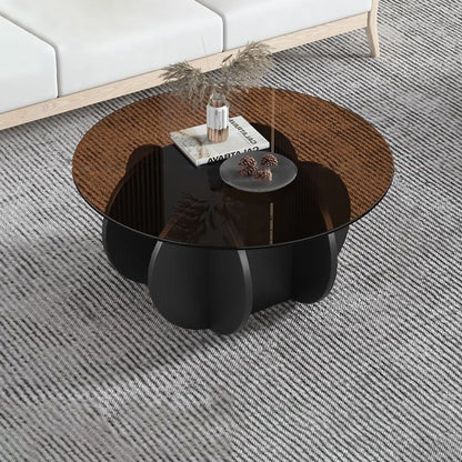 Contemporary Creative Tempered Glass Wood Round Curved Coffee Table 1-Tier For Living Room