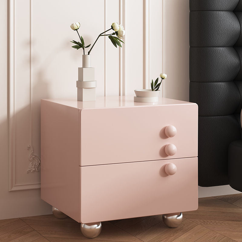 Modern Luxury Medium-Density Fiberboard Wood Stainless Steel Ball-Shaped Square Nightstand 2-Drawer For Bedroom