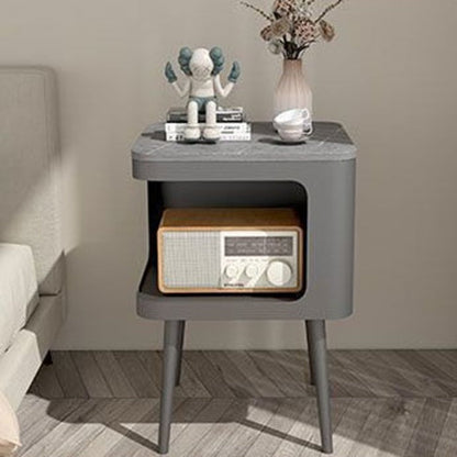 Contemporary Scandinavian Marble Metal Rounded Square Cylinder End Table With 2 Tiers For Living Room