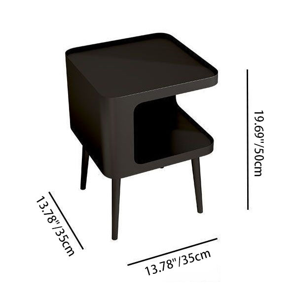 Contemporary Scandinavian Marble Metal Rounded Square Cylinder End Table With 2 Tiers For Living Room