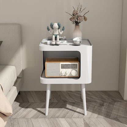 Contemporary Scandinavian Marble Metal Rounded Square Cylinder End Table With 2 Tiers For Living Room