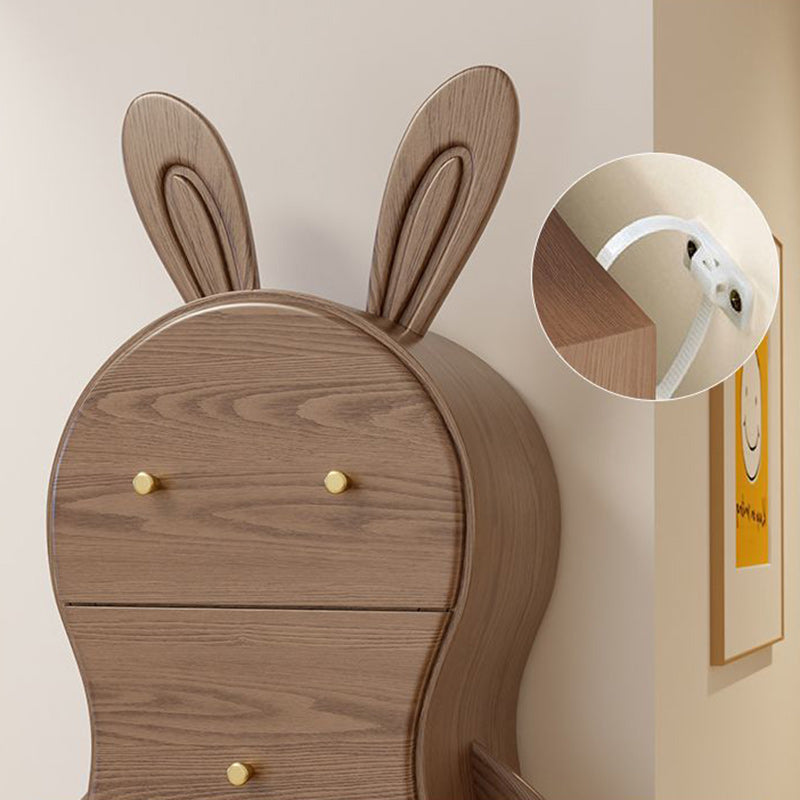 Contemporary Creative Solid Wood Brass Bunny-Shaped Side Table With 5 Drawers For Living Room