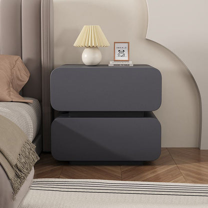 Modern Minimalist Faux Nappa Leather Solid Wood Rounded Rectangular Nightstand With 2 Drawers For Bedroom