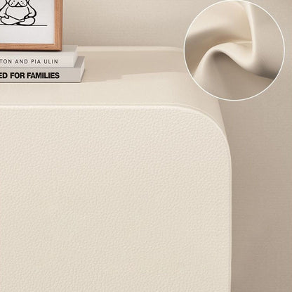 Modern Minimalist Faux Nappa Leather Solid Wood Rounded Rectangular Nightstand With 2 Drawers For Bedroom