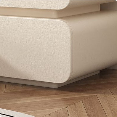 Modern Minimalist Faux Nappa Leather Solid Wood Rounded Rectangular Nightstand With 2 Drawers For Bedroom