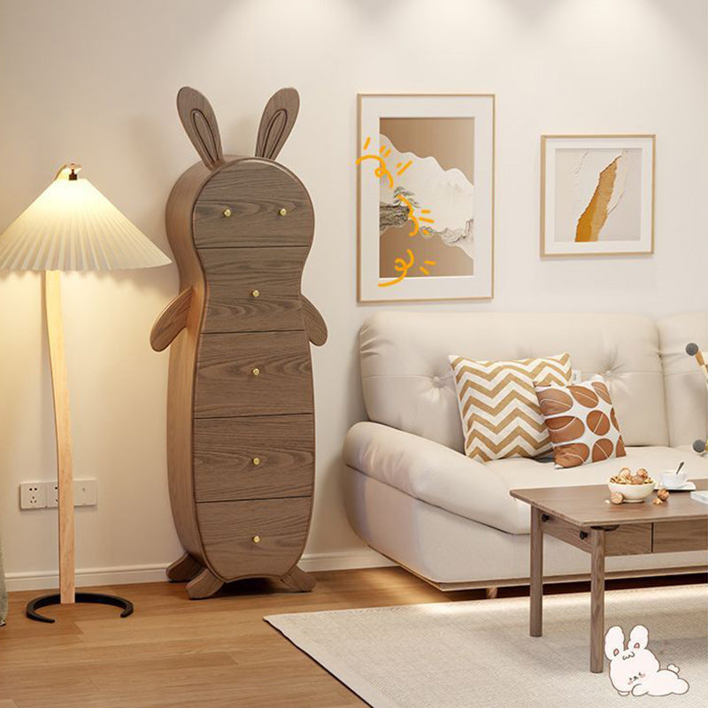 Contemporary Creative Solid Wood Brass Bunny-Shaped Side Table With 5 Drawers For Living Room