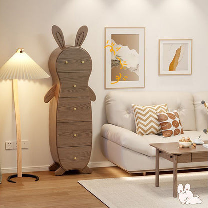 Contemporary Creative Solid Wood Brass Bunny-Shaped Side Table With 5 Drawers For Living Room