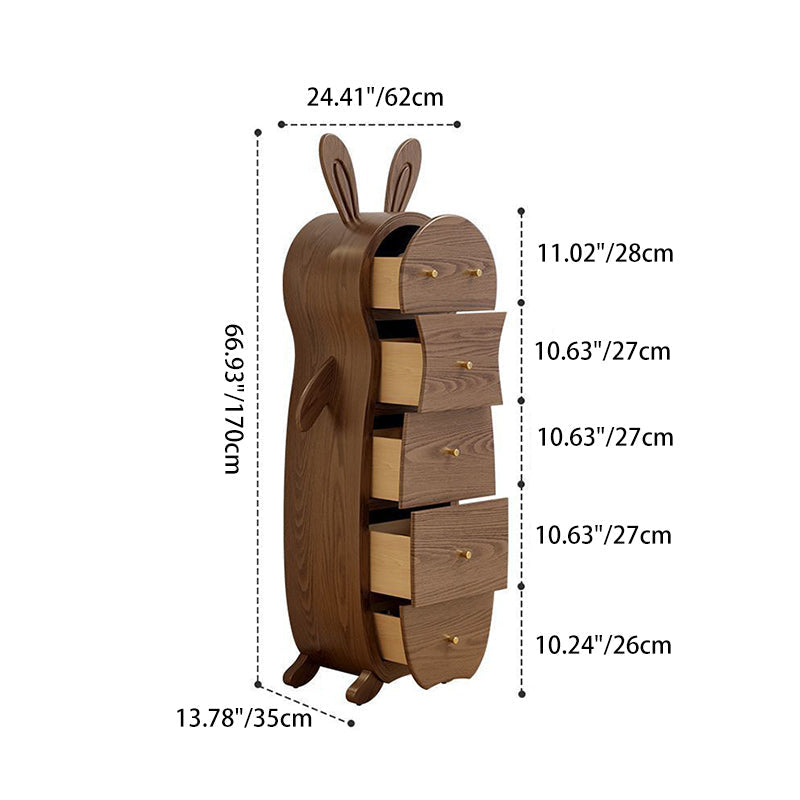 Contemporary Creative Solid Wood Brass Bunny-Shaped Side Table With 5 Drawers For Living Room