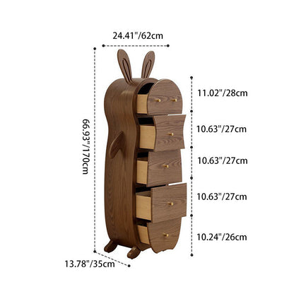 Contemporary Creative Solid Wood Brass Bunny-Shaped Side Table With 5 Drawers For Living Room