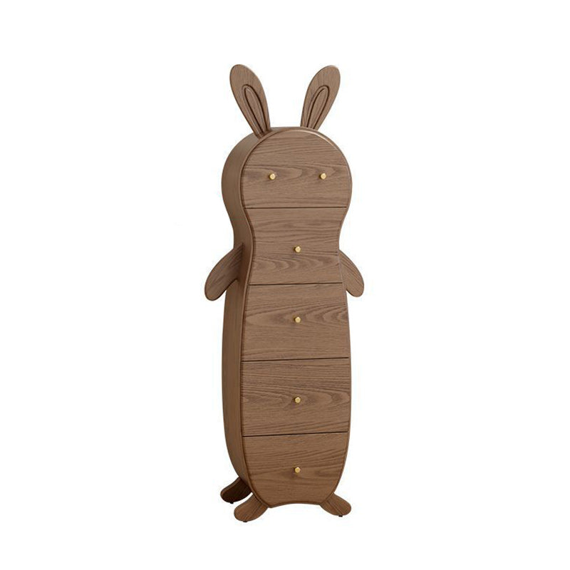 Contemporary Creative Solid Wood Brass Bunny-Shaped Side Table With 5 Drawers For Living Room