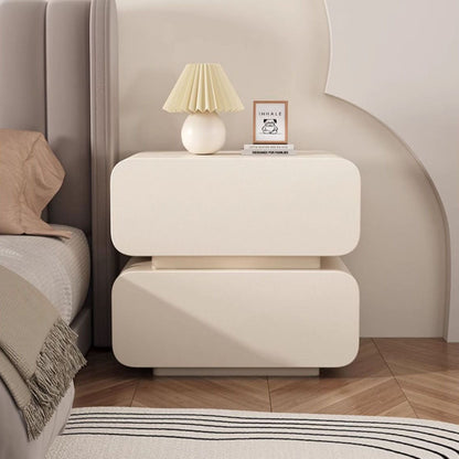 Modern Minimalist Faux Nappa Leather Solid Wood Rounded Rectangular Nightstand With 2 Drawers For Bedroom