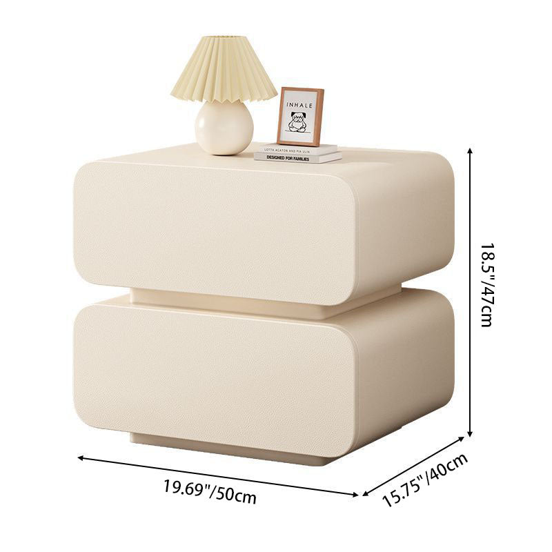 Modern Minimalist Faux Nappa Leather Solid Wood Rounded Rectangular Nightstand With 2 Drawers For Bedroom