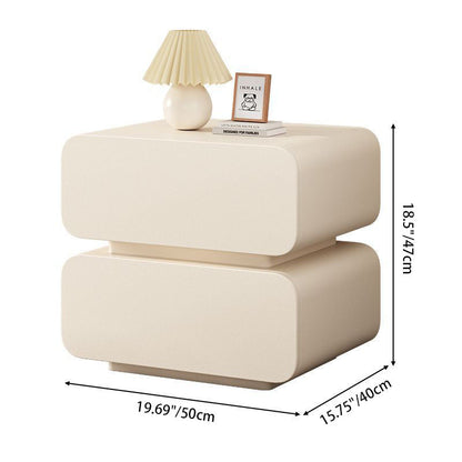 Modern Minimalist Faux Nappa Leather Solid Wood Rounded Rectangular Nightstand With 2 Drawers For Bedroom