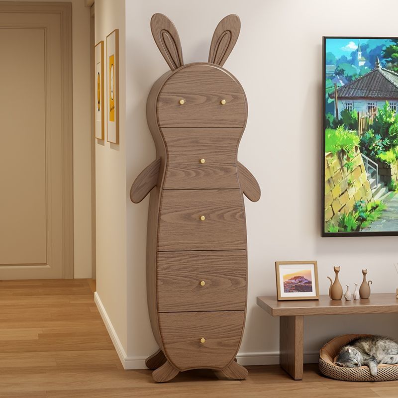 Contemporary Creative Solid Wood Brass Bunny-Shaped Side Table With 5 Drawers For Living Room