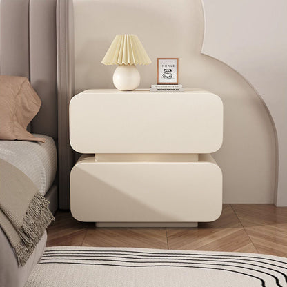 Modern Minimalist Faux Nappa Leather Solid Wood Rounded Rectangular Nightstand With 2 Drawers For Bedroom