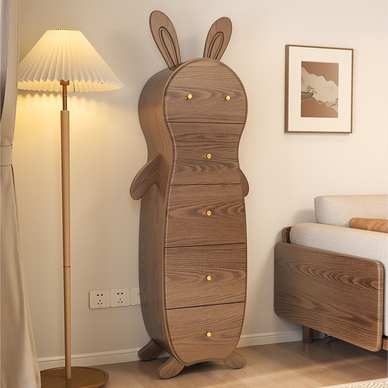 Contemporary Creative Solid Wood Brass Bunny-Shaped Side Table With 5 Drawers For Living Room