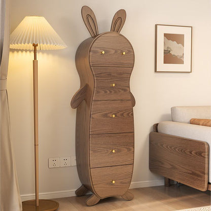 Contemporary Creative Solid Wood Brass Bunny-Shaped Side Table With 5 Drawers For Living Room