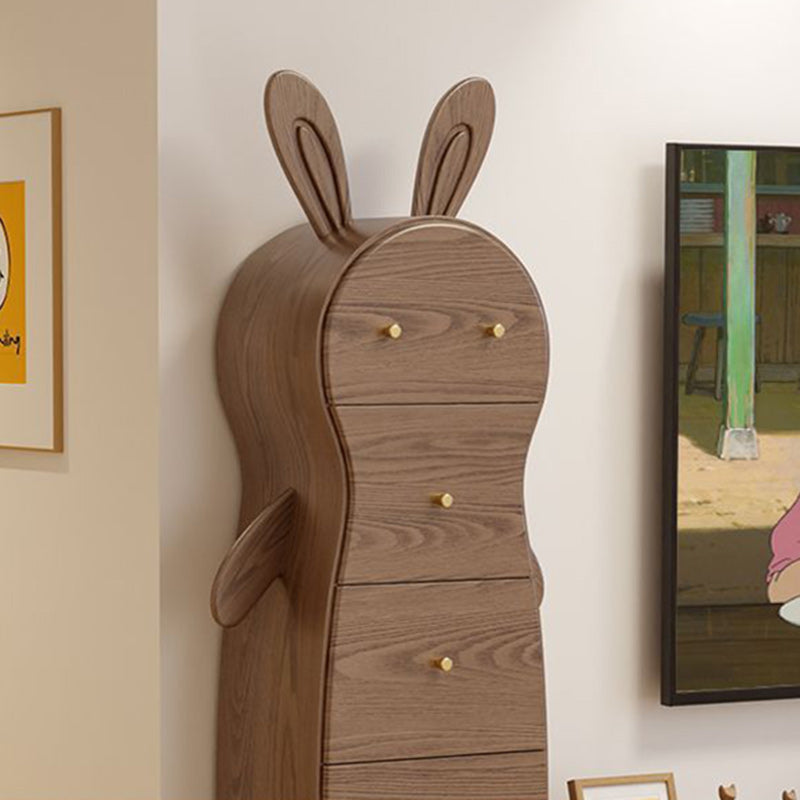 Contemporary Creative Solid Wood Brass Bunny-Shaped Side Table With 5 Drawers For Living Room