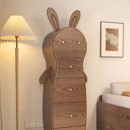 Contemporary Creative Solid Wood Brass Bunny-Shaped Side Table With 5 Drawers For Living Room