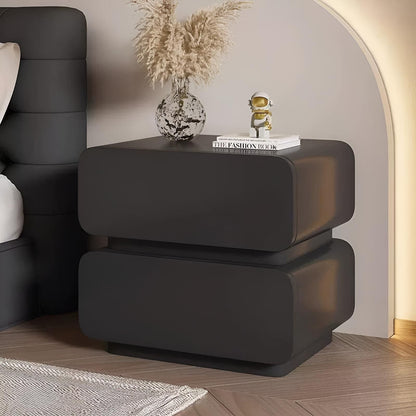Modern Minimalist Faux Nappa Leather Solid Wood Rounded Rectangular Nightstand With 2 Drawers For Bedroom