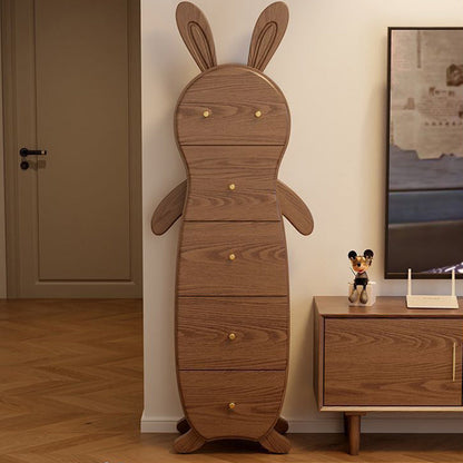 Contemporary Creative Solid Wood Brass Bunny-Shaped Side Table With 5 Drawers For Living Room